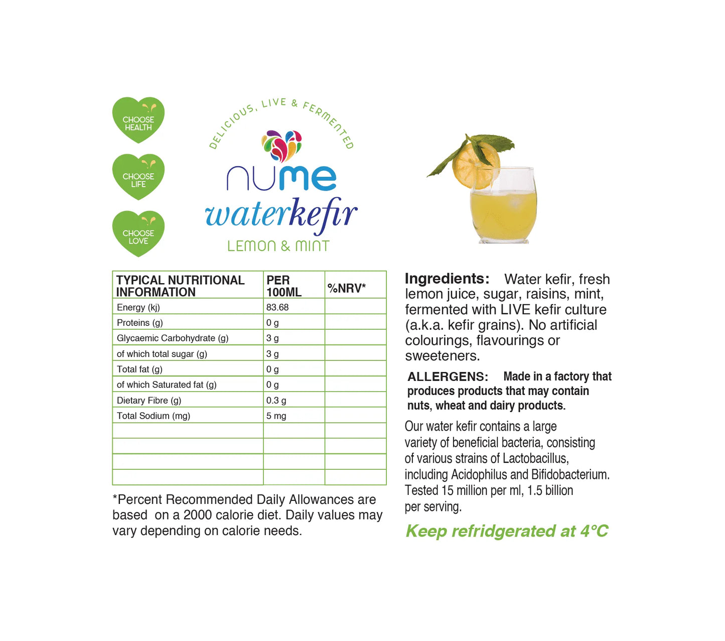 Lemon & Mint Flavoured Water Kefir